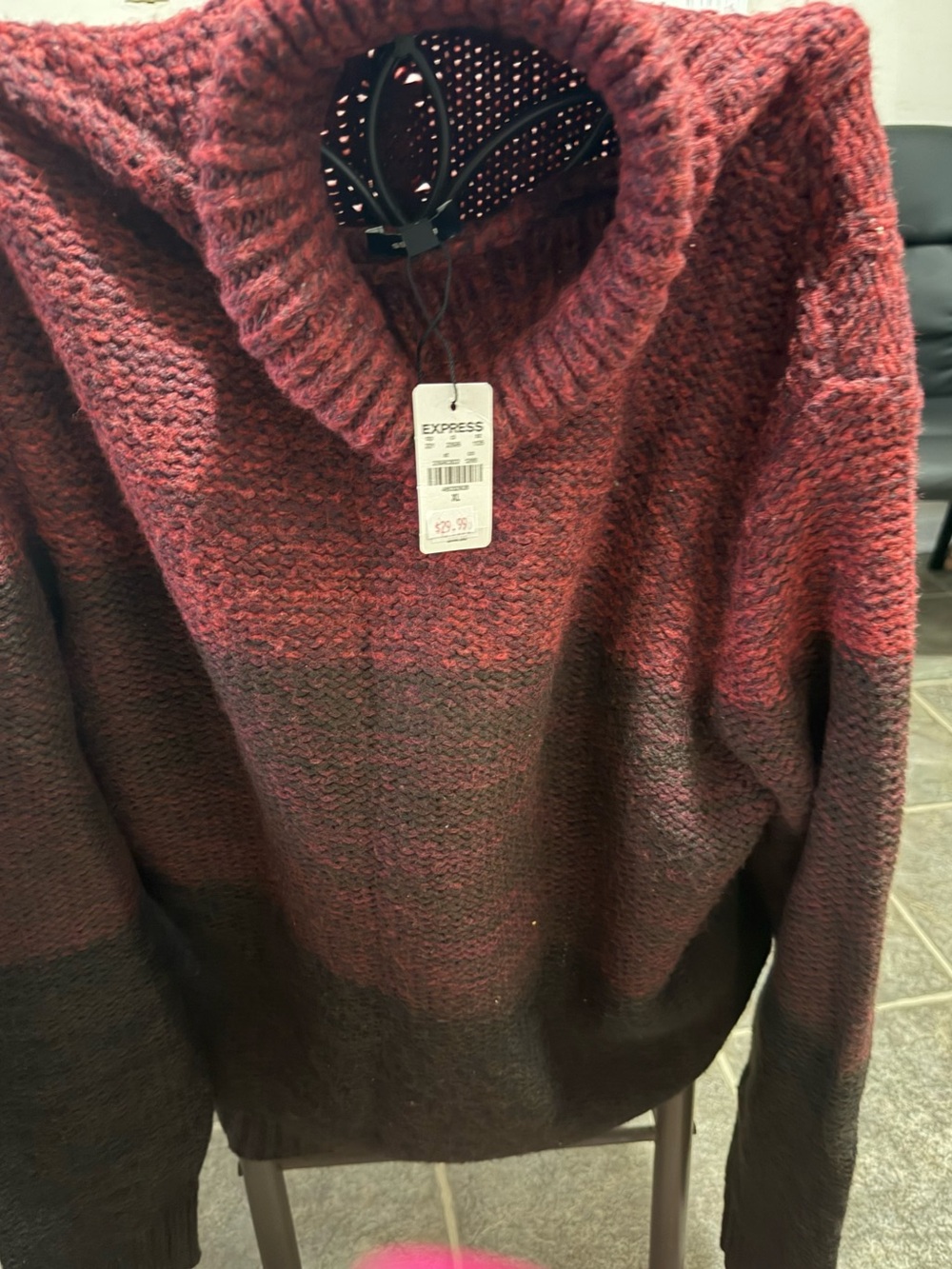 Express Men’s Burgundy and Black Ombré Turtleneck Sweater